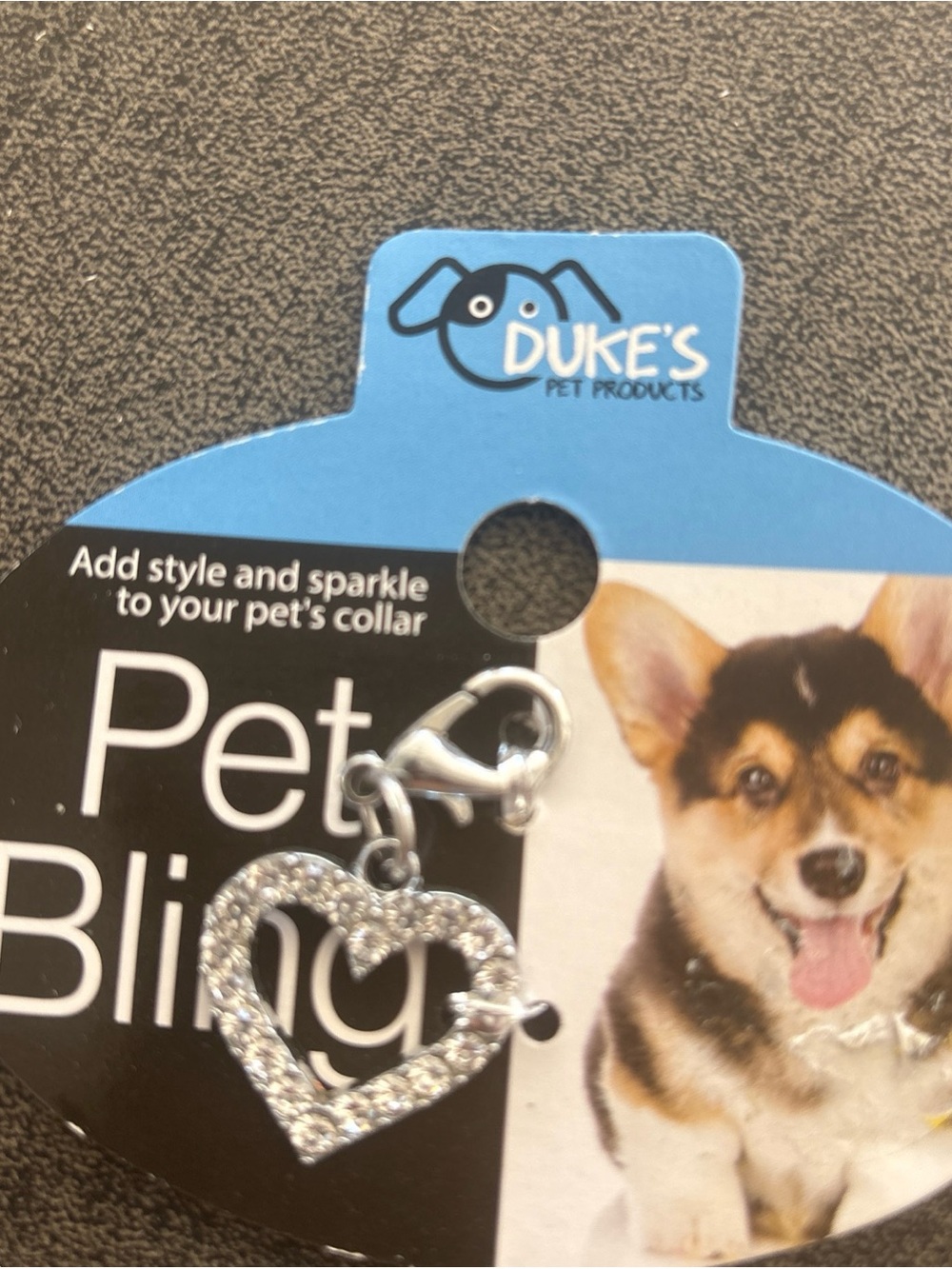 Duke's Pet Bling Heart Charm - Silver Rhinestone